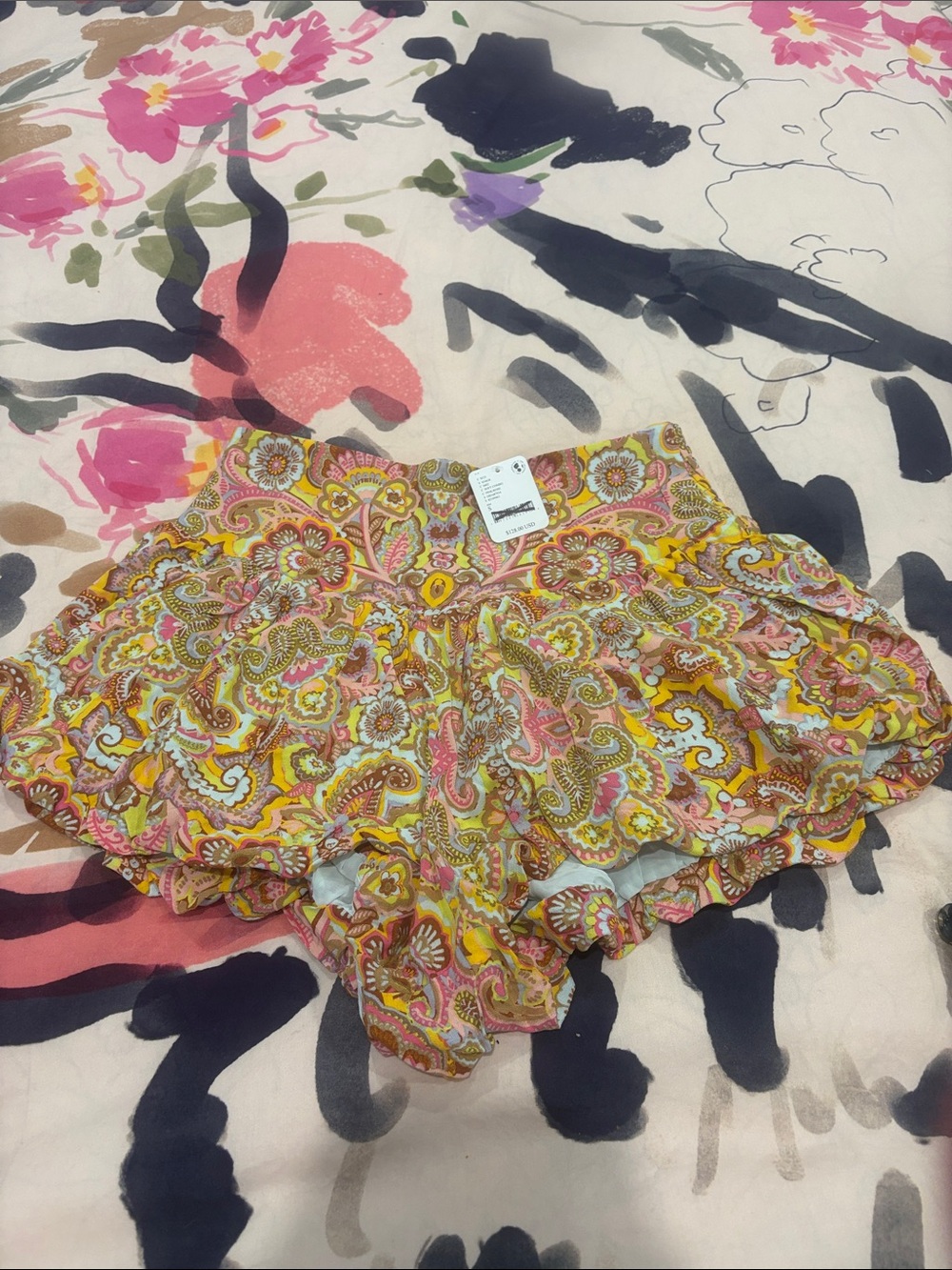 NWT Free People Pink Rose Paisley Ruffle Shorts Size Small